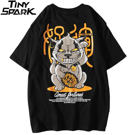 Hip Hop T Shirt Funny Evil Furtune Cat Print T-shirts Men Harajuku Streetwear Summer Tshirt Cotton Short Sleeve Tops Tees-1