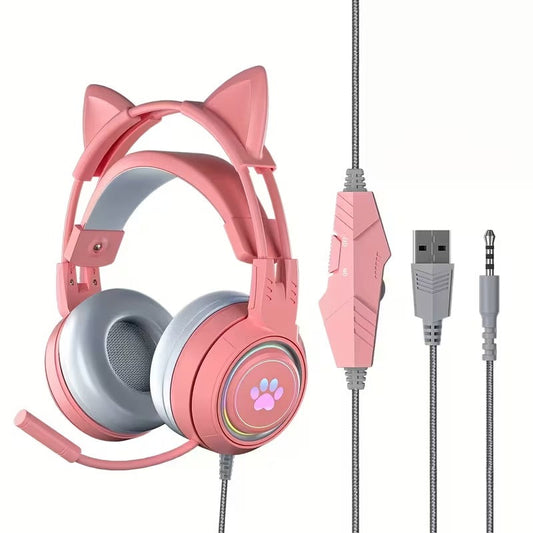 NNETM Cat Ear Gaming Headphones with RGB Lights