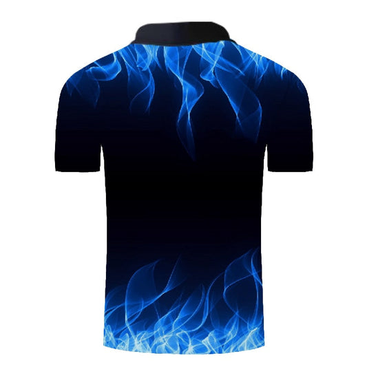 Polo shirt men Business Casual male polo shirt Short Sleeve Blue flame 3D print tops polo homme polo shirt