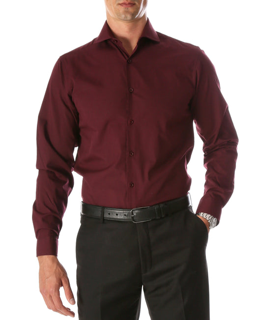 Leo Mens Burgundy Slim Fit Cotton Dress Shirt