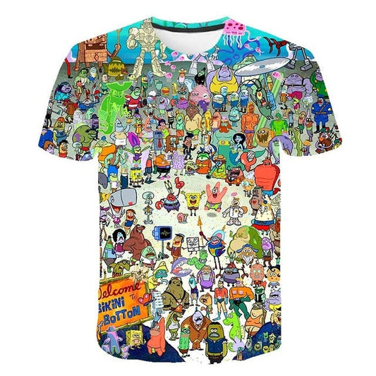spongebob squarepants casual men's t-shirts, 3D printed t-shirts, casual cartoon fashion t-shirts, men and women