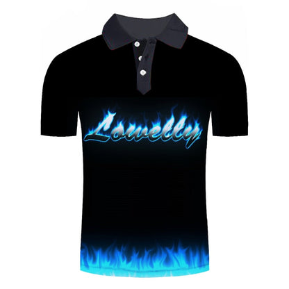 Polo shirt men Business Casual male polo shirt Short Sleeve Blue flame 3D print tops polo homme polo shirt