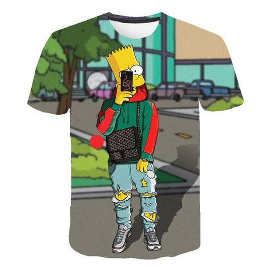 Men and women fat T-shirt Simpson print 3D T-shirt cartoon funny Simpson family T-shirt O-neck short-sleeved casual T-shirt