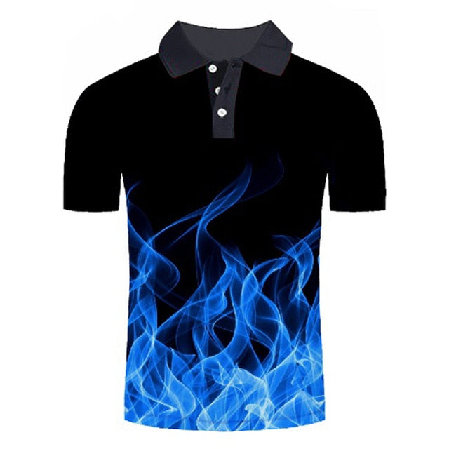 Polo shirt men Business Casual male polo shirt Short Sleeve Blue flame 3D print tops polo homme polo shirt