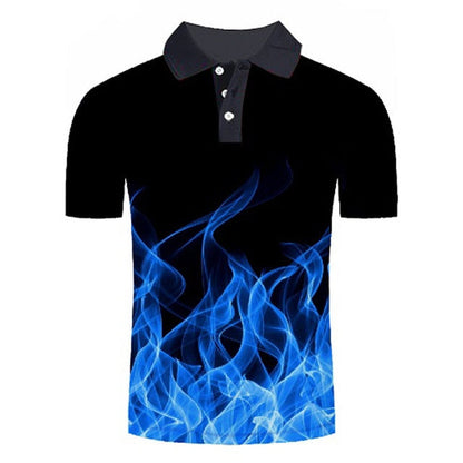 Polo shirt men Business Casual male polo shirt Short Sleeve Blue flame 3D print tops polo homme polo shirt