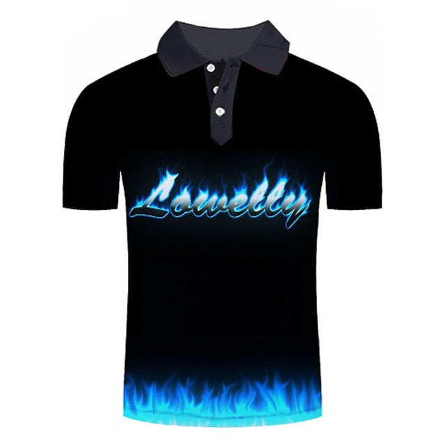 Polo shirt men Business Casual male polo shirt Short Sleeve Blue flame 3D print tops polo homme polo shirt