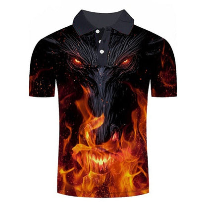 Polo shirt men Business Casual male polo shirt Short Sleeve Blue flame 3D print tops polo homme polo shirt